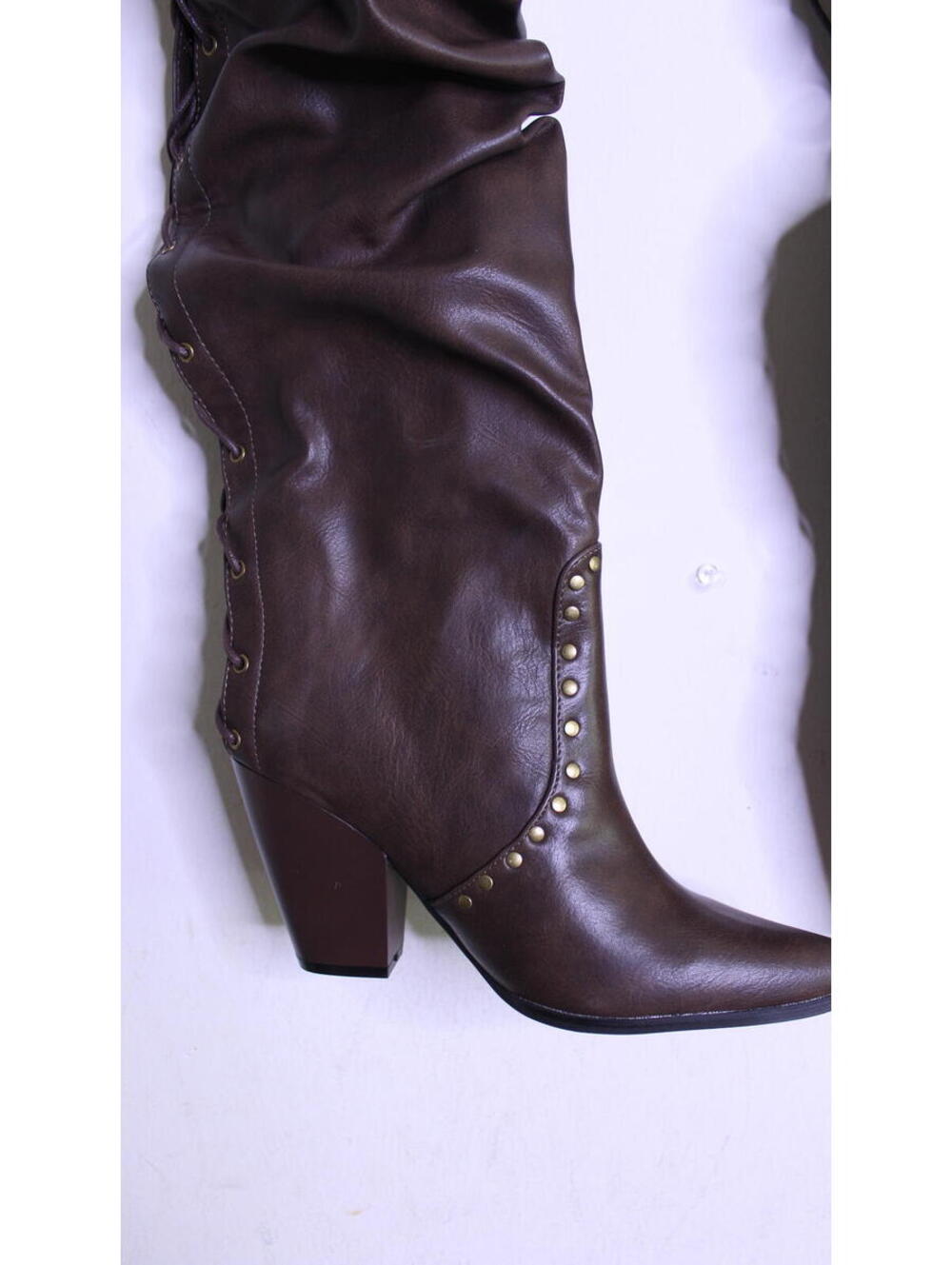 NWT FN Brown Thigh High Pointy Toe Western Boots - 7.5 - Picture 2 of 4